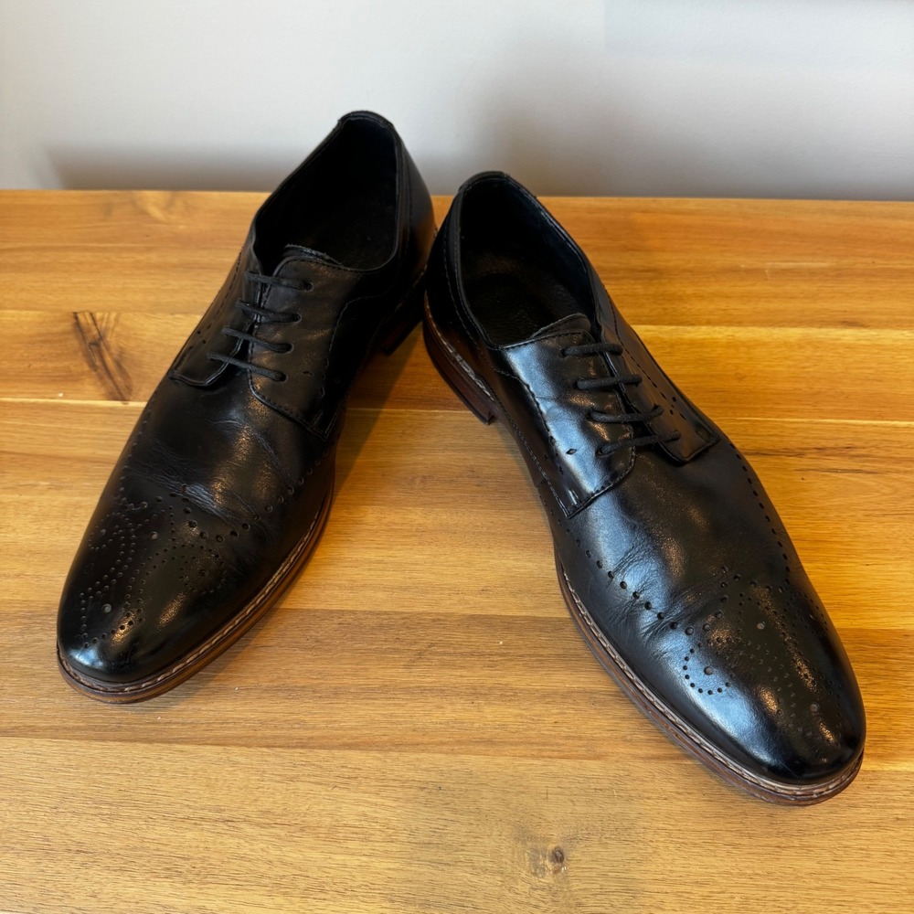Stacy Adams Men 12 M Black Wingtip Derby Dress Shoes Brogue Lace Up 20128-001